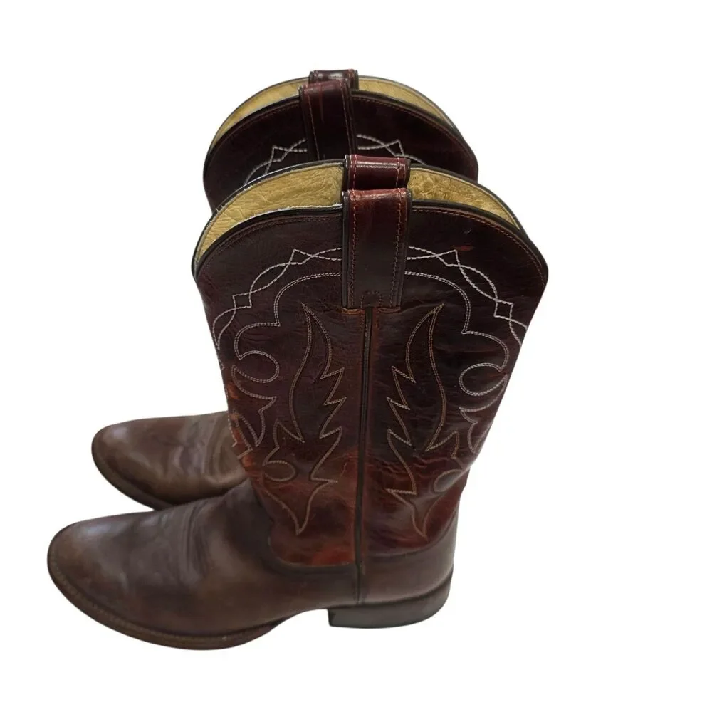 Tony Lama Brown Leather Western Cowboy Boots Mens 8.5 D USA Made Style 3009